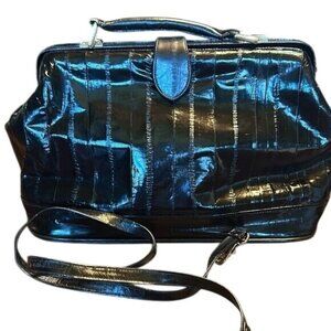 Black Shiny Patent Leather Hand Bag With Handle  Shoulder Strap